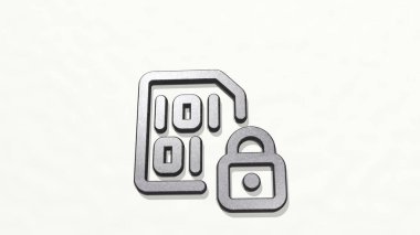 Duvarda dosya kodu kilidi 3D simgesi, arkaplan ve iş için 3D illüstrasyon