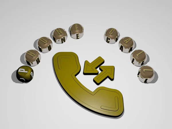 Ikona Phone Call Obklopená Textem Krychlových Písmen Ilustrace Pro Mobilní — Stock fotografie