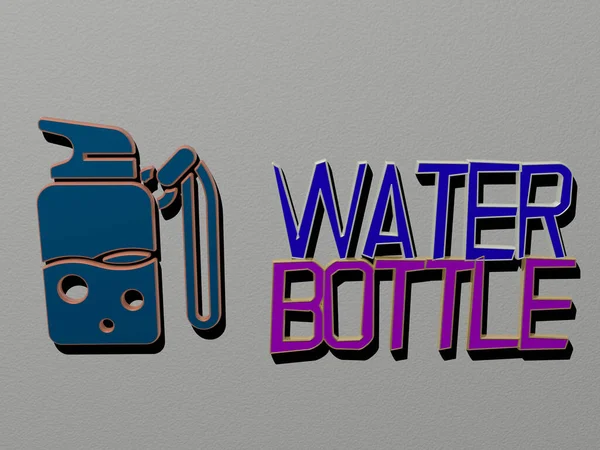 Graficzny Obraz Water Botttle Pionowo Wraz Tekstem Zbudowanym Metalicznych Liter — Zdjęcie stockowe