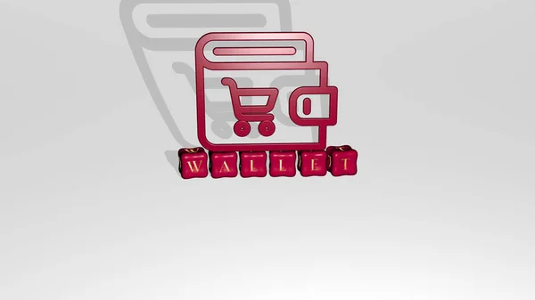 Wallet Icon Objekt Auf Text Kubischer Buchstaben Illustration Für Geld — Stockfoto