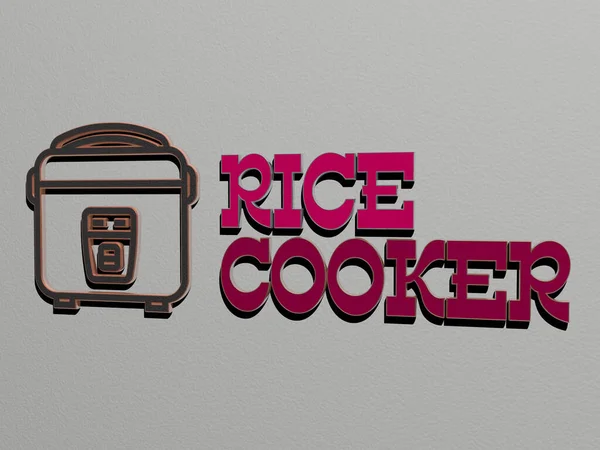 Rice Cooker Ikon Och Text Väggen Illustration För Bakgrund Och — Stockfoto