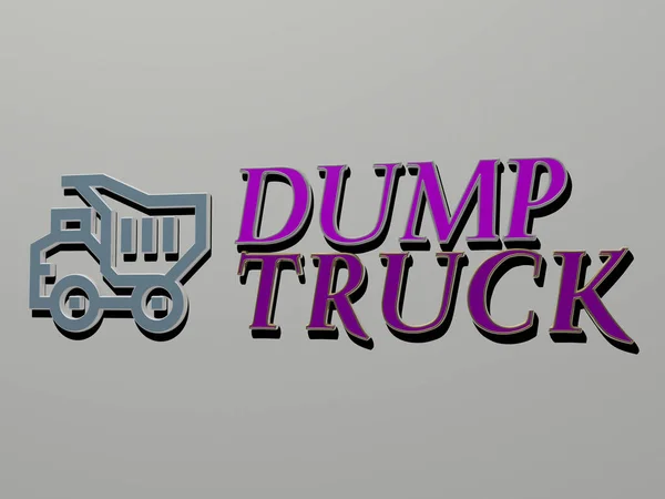 Dump Truck Icona Testo Sul Muro Illustrazione Immondizia Sfondo — Foto Stock