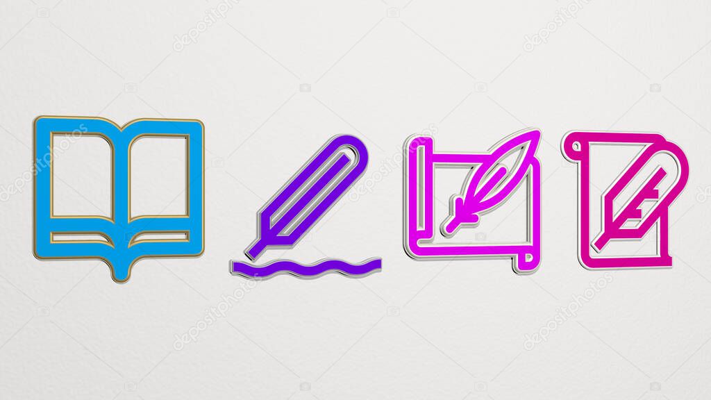 LITERATURE 4 icons set, 3D illustration for book and education