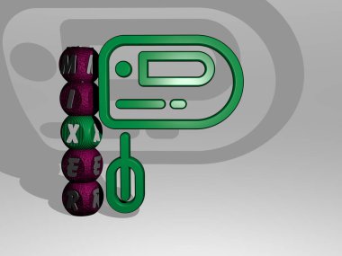 MIXER 3D simge ve zar harf metni, arkaplan ve ses için 3D illüstrasyon