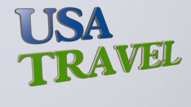 Duvarda ABD TRAVEL metni, Amerika ve Amerika için 3D illüstrasyon