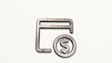 Uygulama Penceresi CASH 3D simgesi duvarda, tasarım ve arkaplan için 3B illüstrasyon