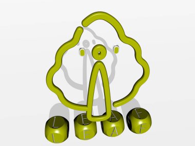 Üstü 3D simgeli LEAF küp harfler, arkaplan ve yeşil için 3D illüstrasyon