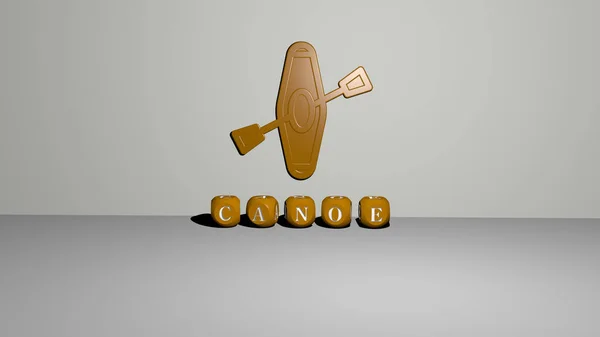 Canoe Icon Wall Text Cubic Alphabets Floor Illustration Boat Lake — Stock Photo, Image