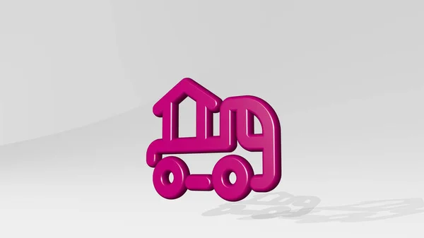 トラック移動3Dアイコン鋳造影 車や貨物のための3Dイラスト — ストック写真