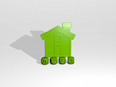 home 3D ikon kockás betűkkel, 3D illusztráció háttér és ház