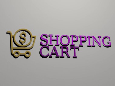 Alışveriş CART simgesi ve duvarda metin, arkaplan ve iş için 3D illüstrasyon