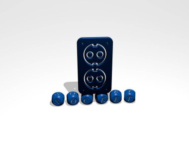 soket 3B simgesi küp harfler üzerinde, 3D arkaplan ve elektrik için illüstrasyon