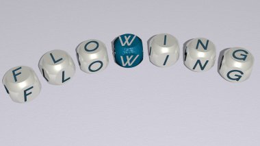 Kübik zar harflerinin akış eğrisi metni, arkaplan ve soyut resim için 3D illüstrasyon