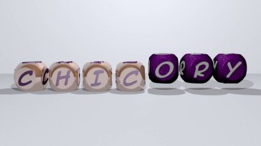 CHICORY dans kübik harfler, arka plan ve mavi için 3D illüstrasyon