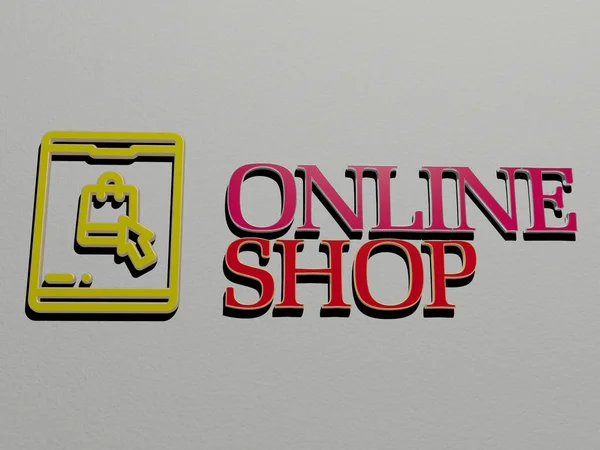 Grafisches Bild Des Online Shop Vertikal Mit Text Aus Metallischen — Stockfoto