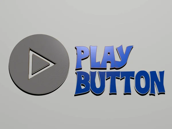 Play Button Symbol Und Text Der Wand Illustration Für Hintergrund — Stockfoto