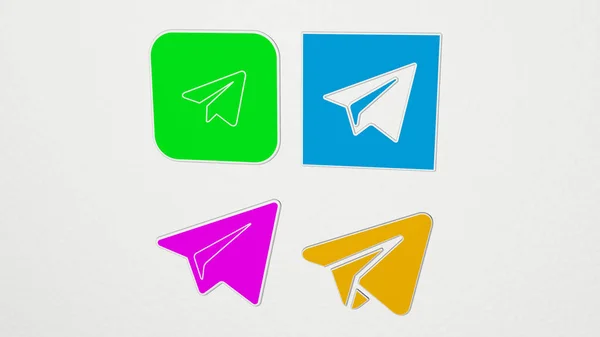 Telegram Färgglada Uppsättning Ikoner Illustration För Redaktionell Och App — Stockfoto