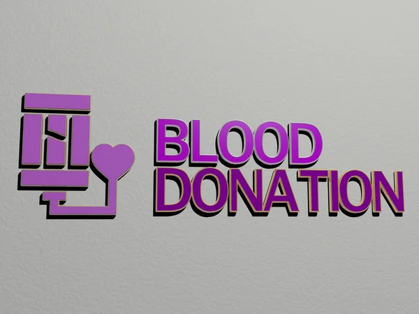 Icona Della Donazione Sangue Testo Sul Muro Illustrazione Sfondo Cura — Foto Stock