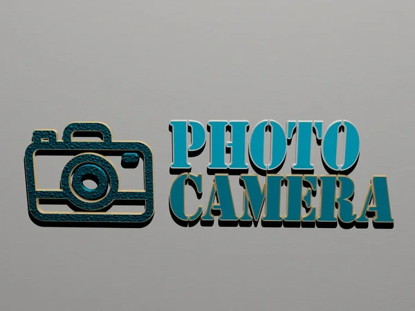 Foto Camera Icoon Tekst Muur Illustratie Voor Achtergrond Mooi — Stockfoto