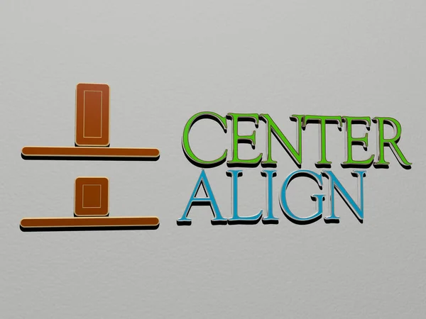 Illustration Von Center Align Grafiken Und Text Aus Metallischen Würfelbuchstaben — Stockfoto
