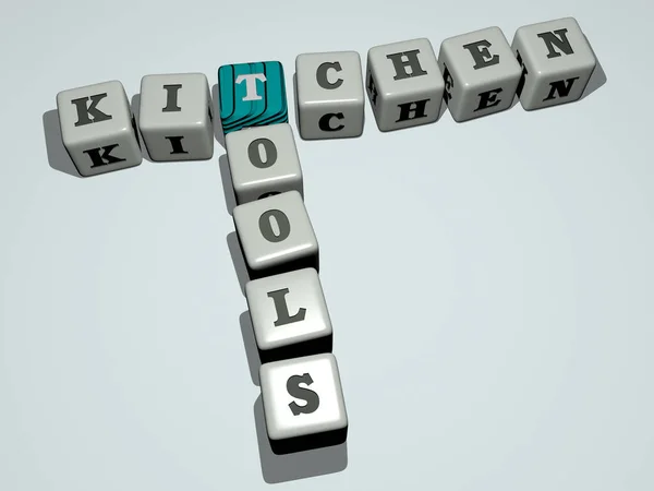 Konyhai Eszközök Keresztrejtvény Kocka Betűkkel Illusztráció Háttér Főzés — Stock Fotó