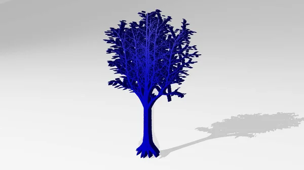 白色地板上有分枝和根部3D绘图图标的树 背景和圣诞节的3D插图 — 图库照片