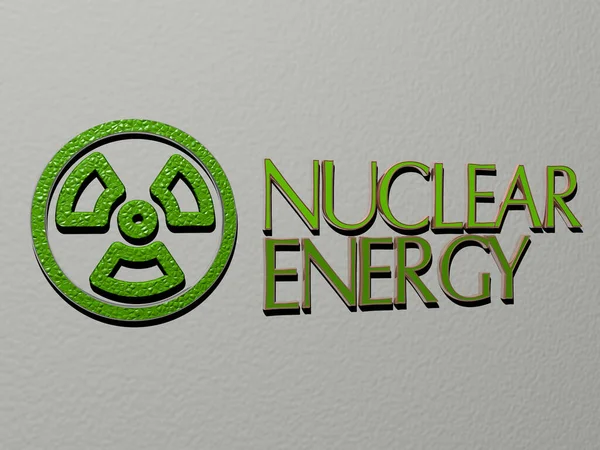 Ikon Nuclear Energy Dan Teks Dinding Ilustrasi Untuk Daya Dan — Stok Foto