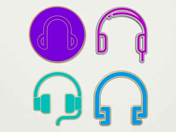 Headphone Set Icone Illustrazione Musica Sfondo — Foto Stock
