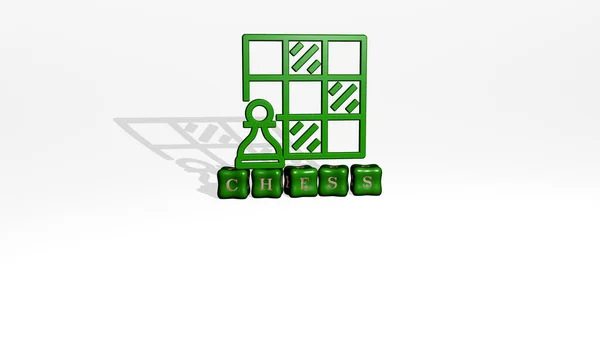 立方体文字のテキスト上のチェスの3Dアイコンオブジェクト 背景やボードのための3Dイラスト — ストック写真