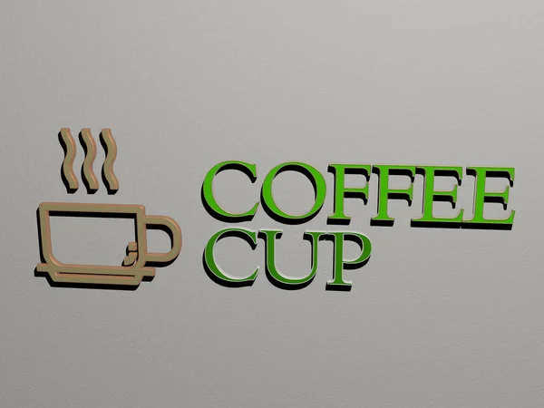 壁にコーヒーカップのアイコンとテキスト 背景とカフェのための3Dイラスト — ストック写真