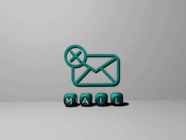 Mail Icono Pared Texto Alfabetos Cúbicos Suelo Ilustración Para Letra —  Fotos de Stock