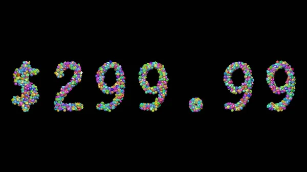 Разноцветная Трехмерная Запись Текста Стоимостью 299 Долларов Небольшими Объектами Тёмном — стоковое фото