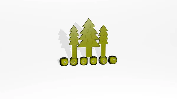 3次元文字の上の森の3Dアイコン背景と美しいための3Dイラスト — ストック写真