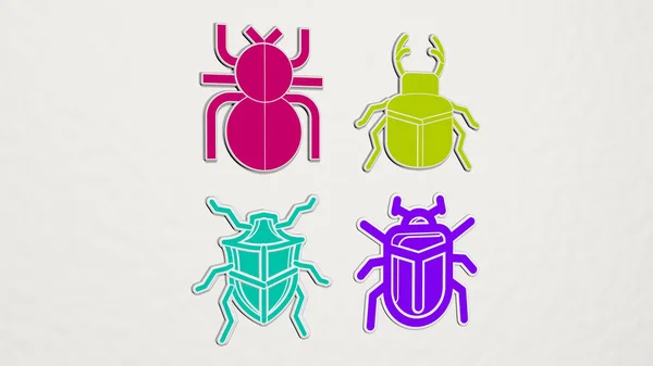 Beetle Färgglada Uppsättning Ikoner Illustration För Bugg Och Bakgrund — Stockfoto