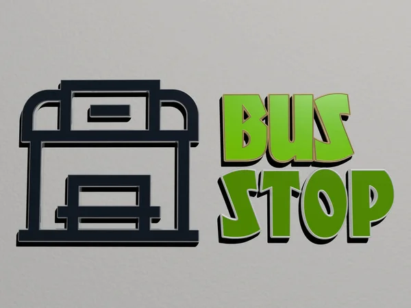 Bus Stop Ikon Och Text Väggen Illustration För Stad Och — Stockfoto