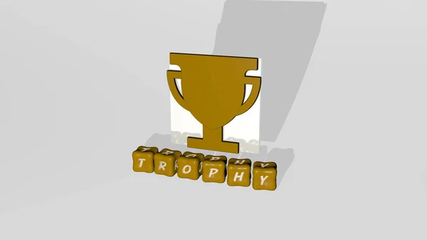 Ilustración Gráficos Trophy Texto Realizado Por Letras Dados Metálicos Para — Foto de Stock