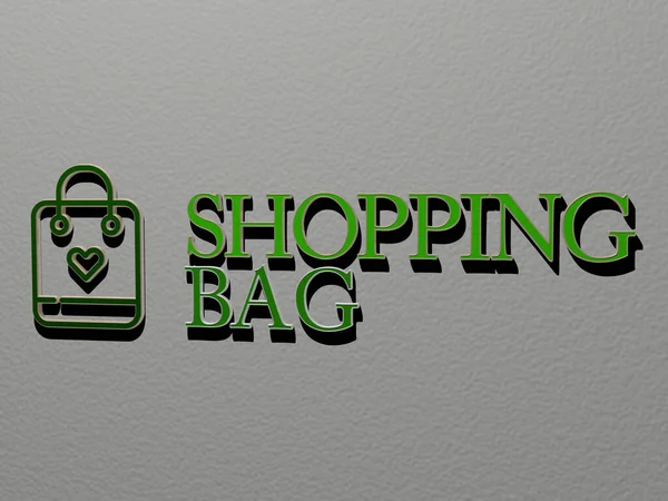 Shopping Bag Icoon Tekst Muur Illustratie Voor Achtergrond Bedrijf — Stockfoto