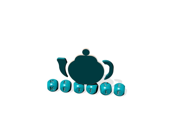 Чайник Кубические Буквы Иконкой Сверху Иллюстрации Фона Чая — стоковое фото