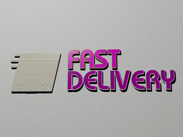 Иконка Текст Fast Delivery Стене Трехмерная Иллюстрация Фона Еды — стоковое фото
