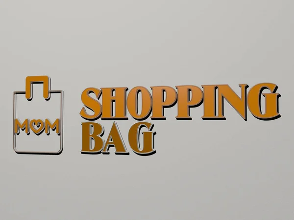 Shopping Bag Icona Testo Sul Muro Illustrazione Sfondo Business — Foto Stock