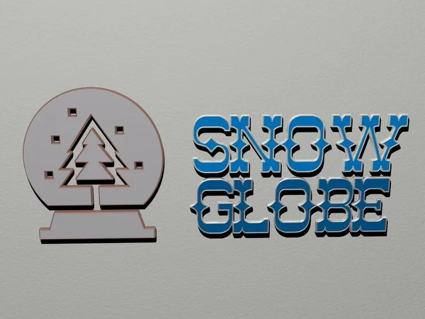 雪の地球のアイコンと壁のテキスト冬と背景のための3Dイラスト — ストック写真