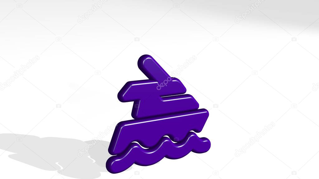 sea transport small boat 3D icon casting shadow, 3D illustration for beach and blue