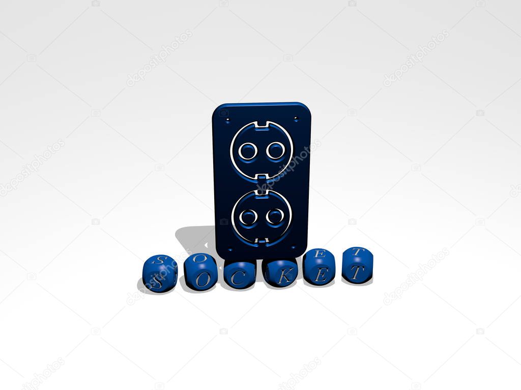 socket 3D icon over cubic letters, 3D illustration for background and electric