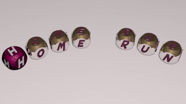 HOME RUN text of dice letters with curvature, 3D illustration for background and house clipart