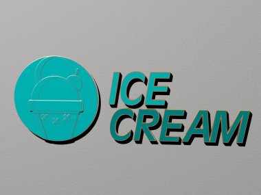 ICE CREAM simgesi ve duvardaki metin, arkaplan ve soğuk için 3D illüstrasyon