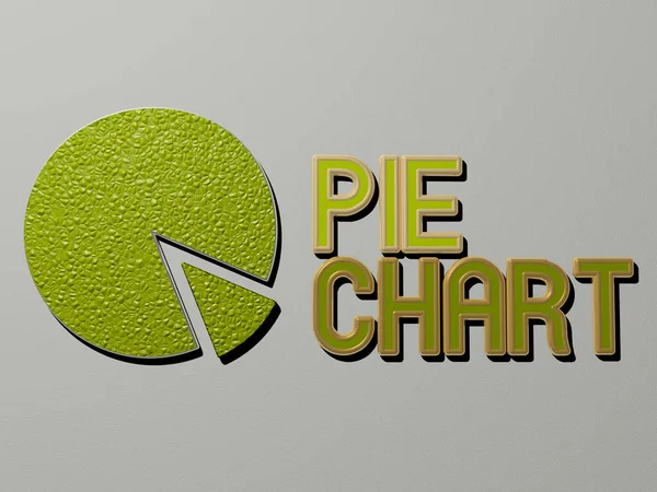 pie chart icon and text on the wall, 3D illustration for background and cake