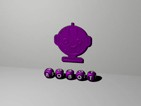 Ícone Robot Parede Texto Alfabetos Cúbicos Chão Ilustração Para Artificial — Fotografia de Stock