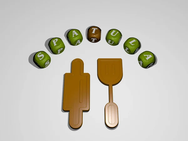 Иконка Spatula Окружена Текстом Отдельных Букв Иллюстрацией Фона Приготовления Пищи — стоковое фото