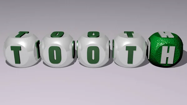立方ダイス文字によるToothテキスト 歯科とケアのための3Dイラスト — ストック写真