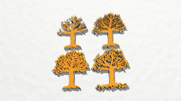 Fire Trær Tegneikon Illustrasjon Bakgrunn Hvitt – stockfoto